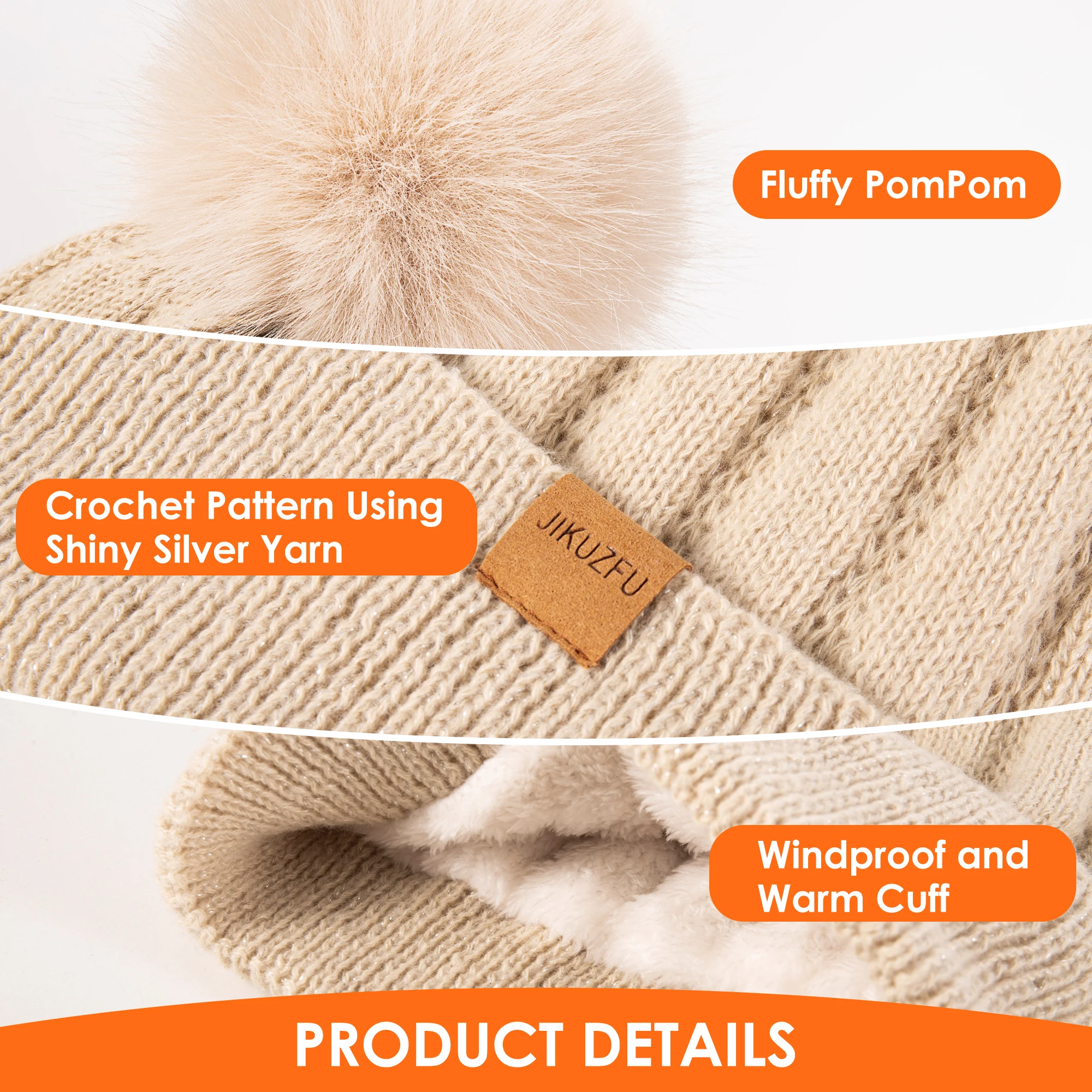 Женская зимняя вязаная шапка-бини с помпоном из искусственного меха, теплая вязаная шапка, супермягкая шапка для холодной погоды