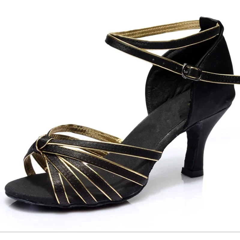 Scarpe da ballo latino da donna Sandali in raso PU da donna Ragazze Salsa Tango Scarpe da ballo da sala Suola morbida Tacchi alti 5 cm/7 cm