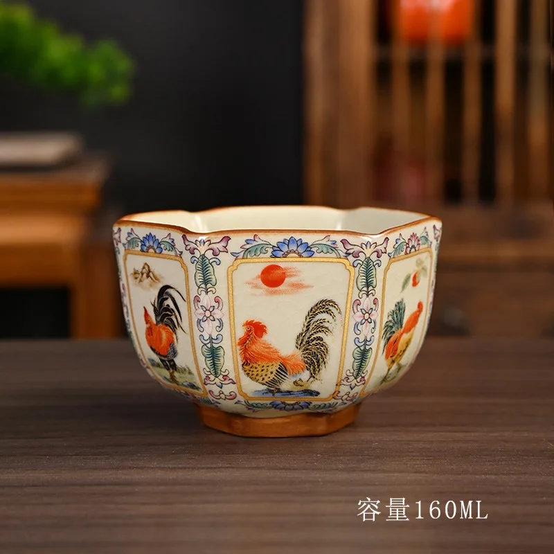 Premium Elegant Handmade Vintage Ru Kiln Enamel Lotus Phoenix Hexagonal Porcelain Tea Cups Gift Box Sets for Home Office Desks
