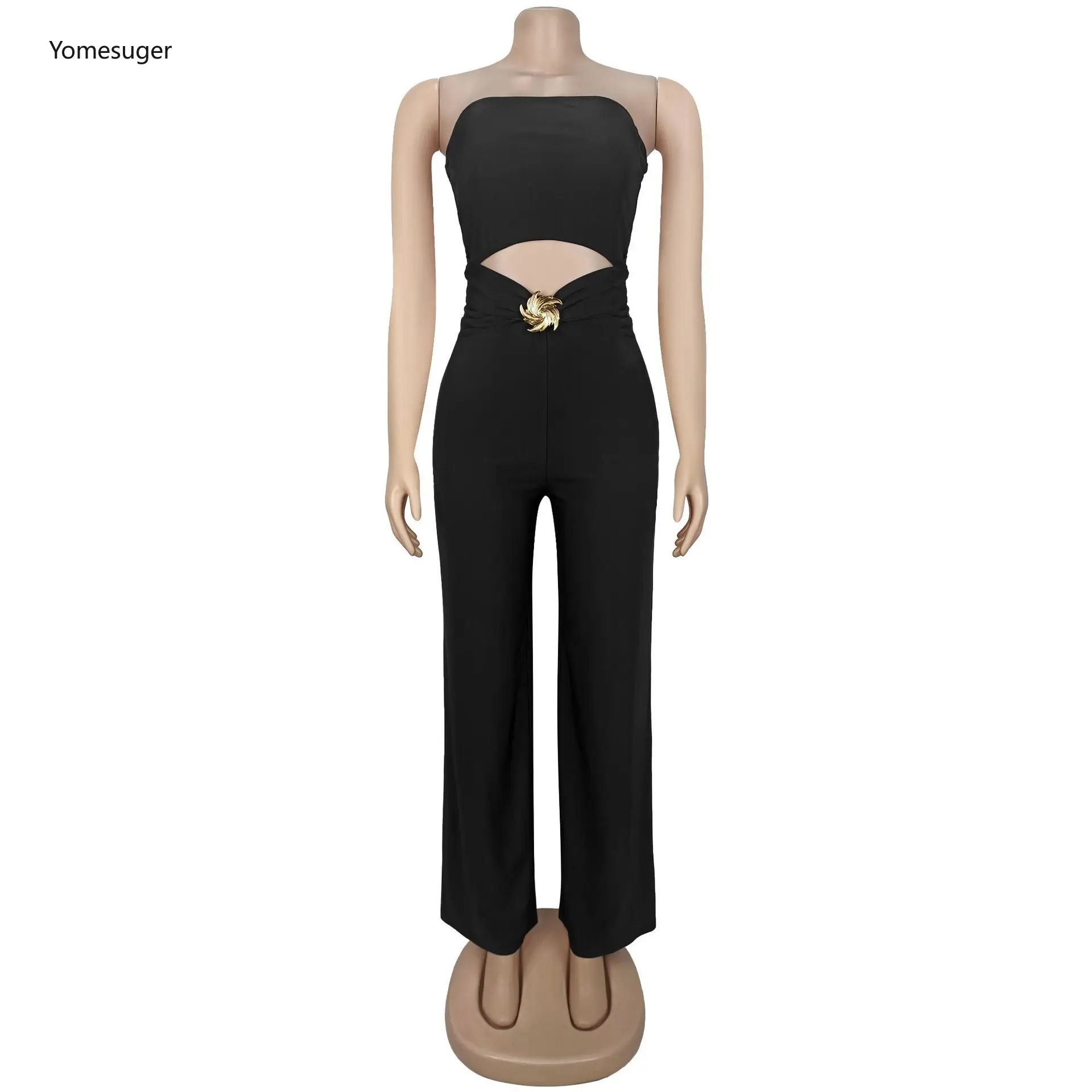 Yomesugar 2025 الخريف مثير حمالة حللا النساء محب الجوف Ruched زخرفة معدنية نحيل السروال القصير ملابس الحفلات #4