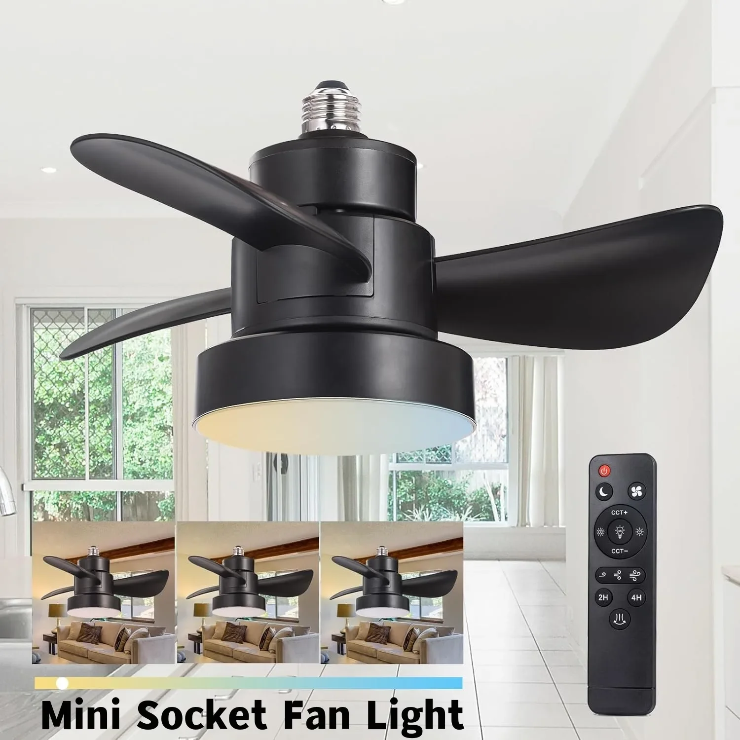 mini socket fan light com tomada remota ventiladores de teto com luzes adequado para o banheiro cozinha quarto pequeno portatil 01