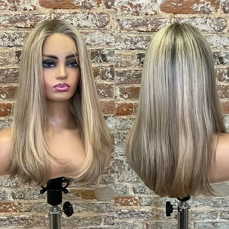 

Высококачественный синтетический парик 13x4 Ombre Ash Blonde Brown Balayage с HD-кружевной передней частью, термостойкий, с комфортной мягкой прямой шапочкой, для создания прямых волос