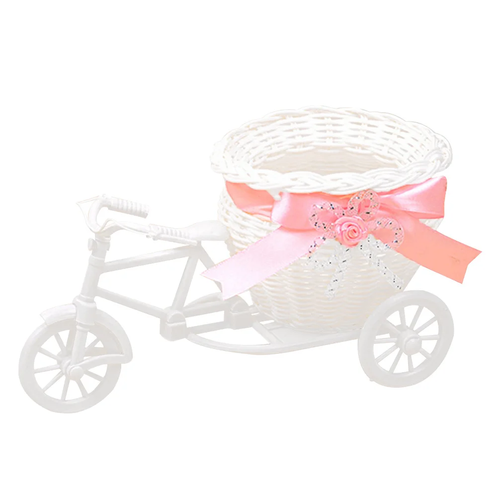 الوردي الصغيرة الروطان دراجة ثلاثية العجلات الديكور DIY الدراجة زهرة حامل النبات لأحداث غرفة النوم النثار الحلوى عرض زخرفة الحرفية