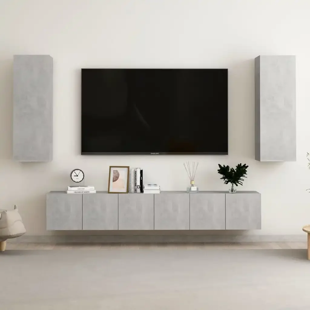 5 pcs gray concrete chipboard TV furniture set