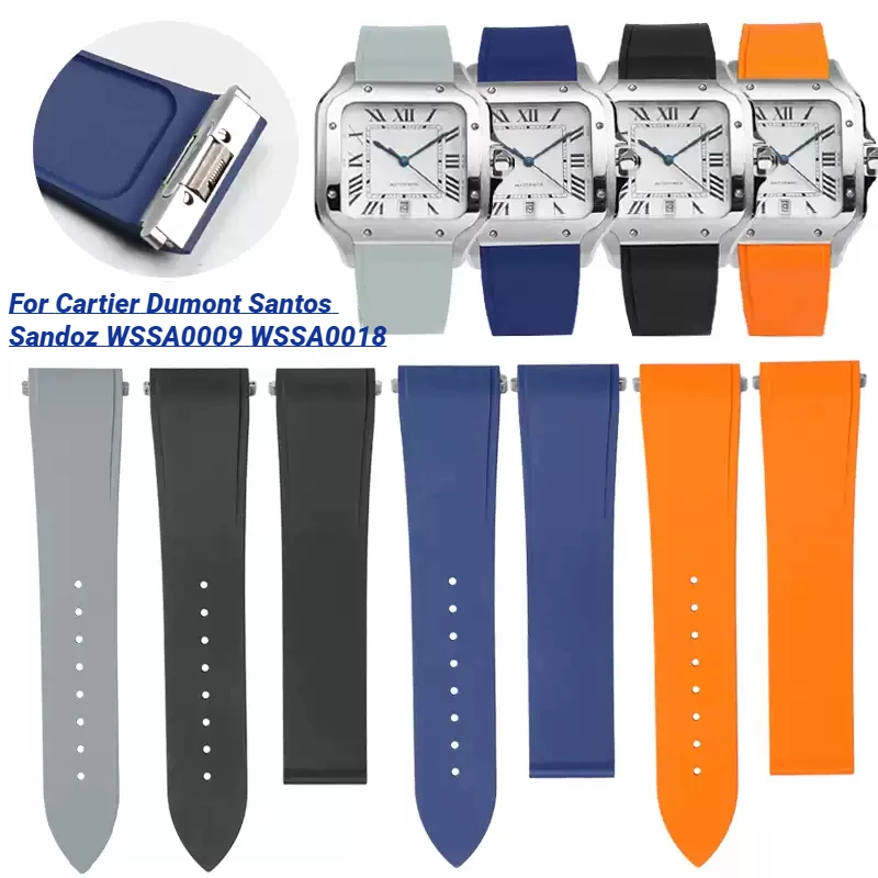 

18.5mm 21mm Metal Quick Release For Cartier Dumont Santos Sandoz WSSA0009 WSSA0018 FKM Watch Strap FKM Fluorine Rubber Watchband