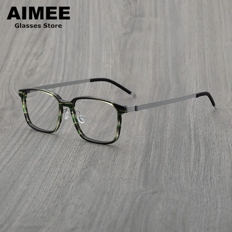 Men\'s Square Screwless Glasses Frame Women Fashion Ultralight Titanium Acetate Prescription Eyeglasses Korean Myopia Eyewear