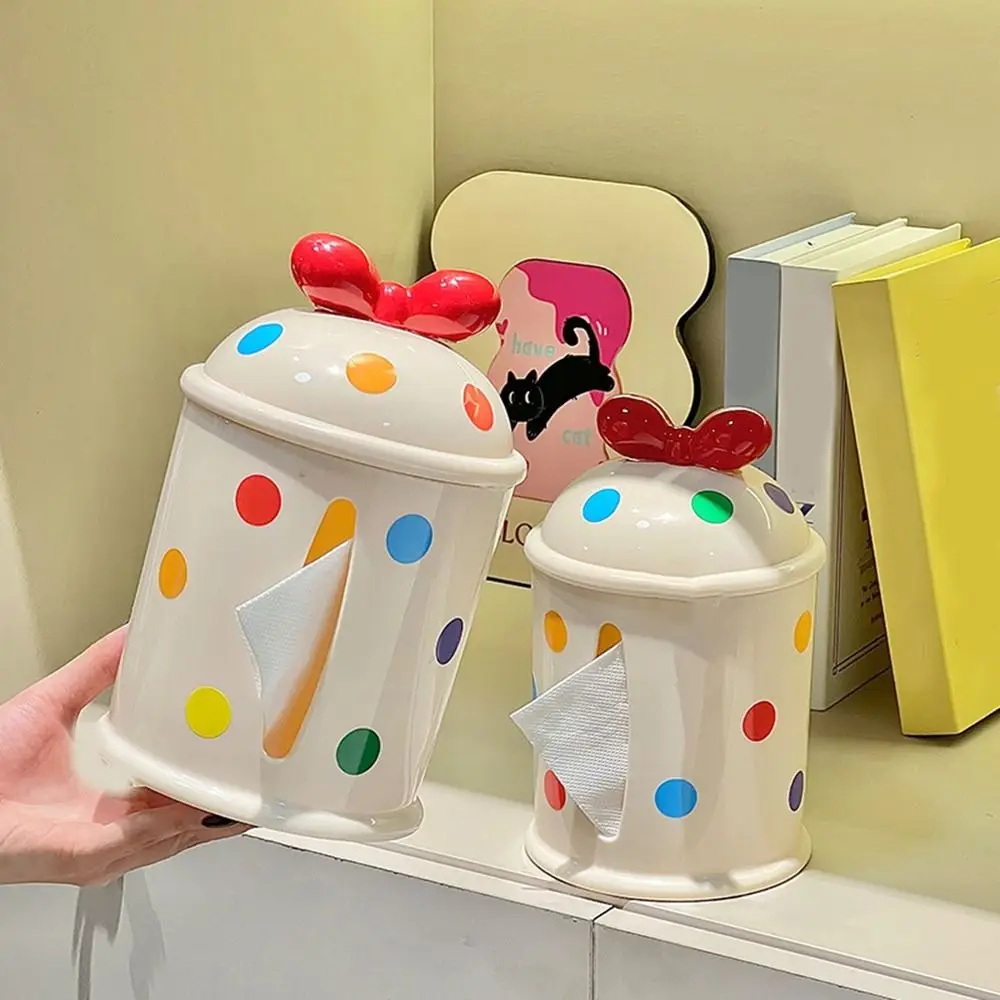 

Cute Dopamine Bow Tissue Box Round Dustproof Desktop Paper Box Decorative Plastic Paper Towel Organizer Living Room