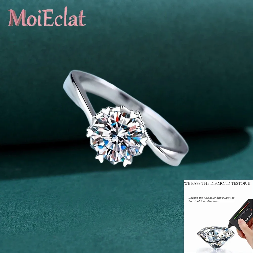 MoiEclat Store Platinum PT950 Snowflake Heart shaped Engagement Rings, Twisted Six Claws Wedding Band, 0.5/1/2CT Moissanite Gift