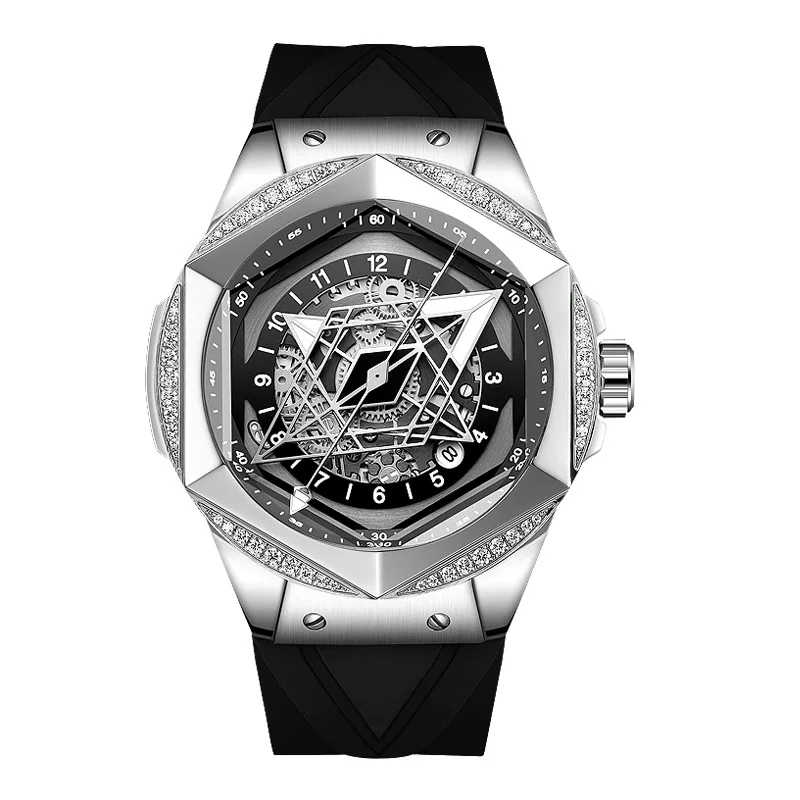 HANBORO Tattoo Men\'s Mechanical Fully Automatic Watch fashion Luxury Diamond Luminous Waterproof Watch