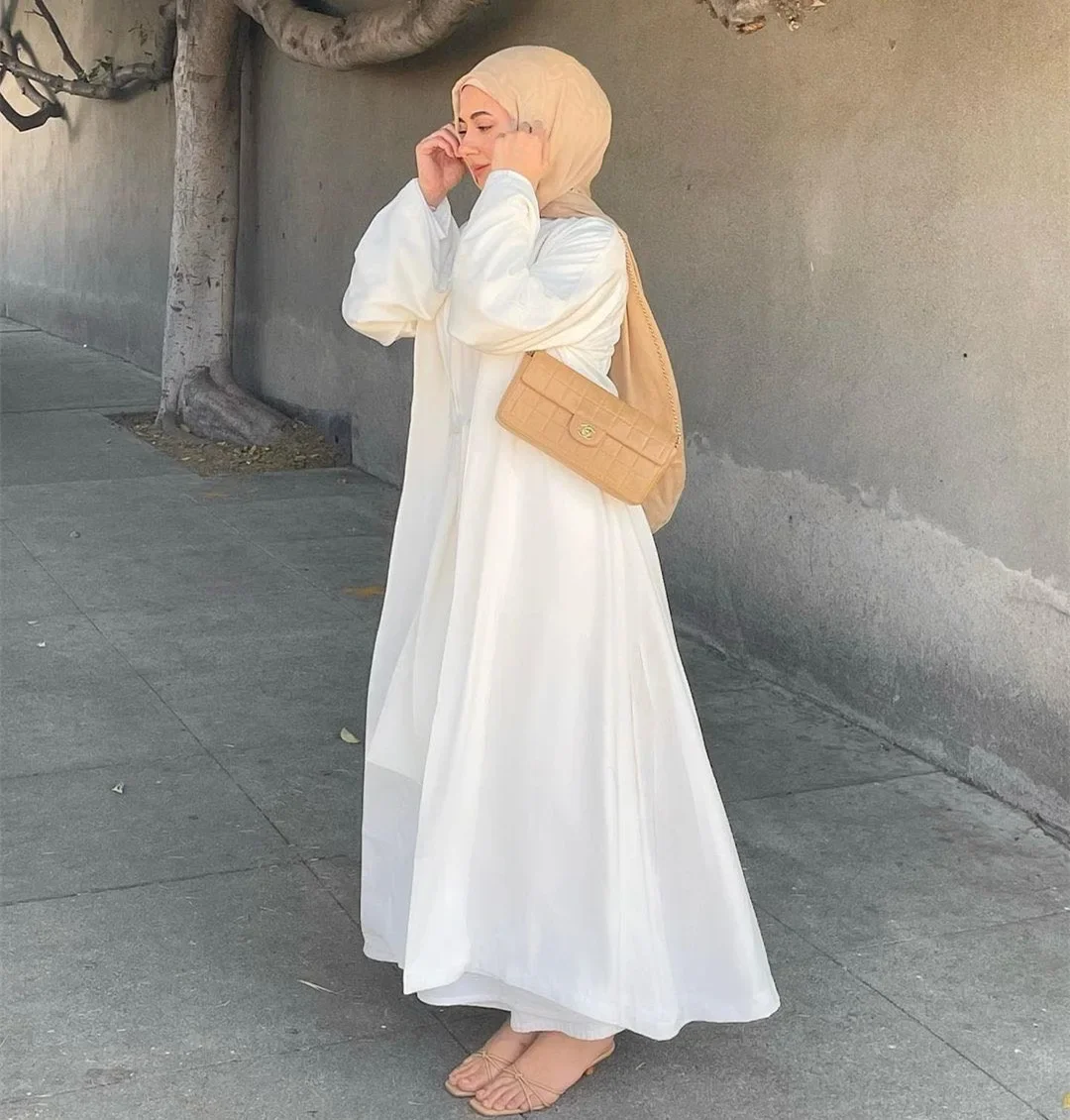 Ramadan 3 pezzi di raso bianco Abaya Set Hijab abito musulmano donna caftano abiti da sera Dubai turchia modesto Set di abbigliamento islamico