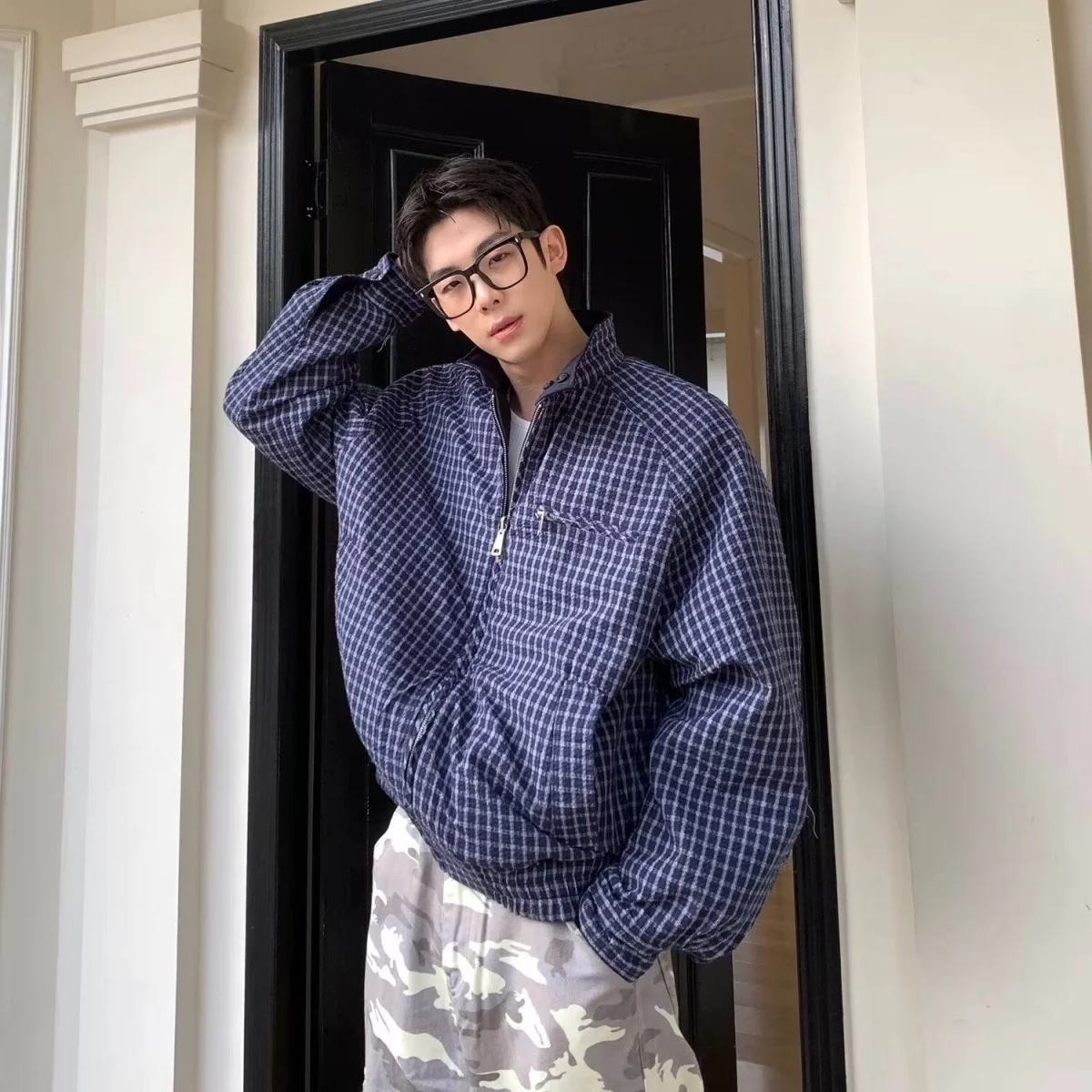 

Мужская свободная рубашка в клетку с длинным рукавом, весна-осень, новая коллекция, ретро-стиль, универсальная, модная, городской стиль, приталенный крой, смесовая ткань из полиэстера