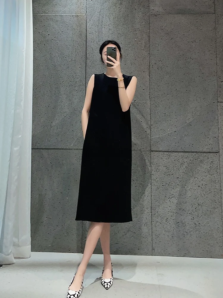 

Ele Simple Svel Vest Dr round Ne Mid-Length Women's Summer New Sle Commute Acetate Fabric Loose Waist A-Line...