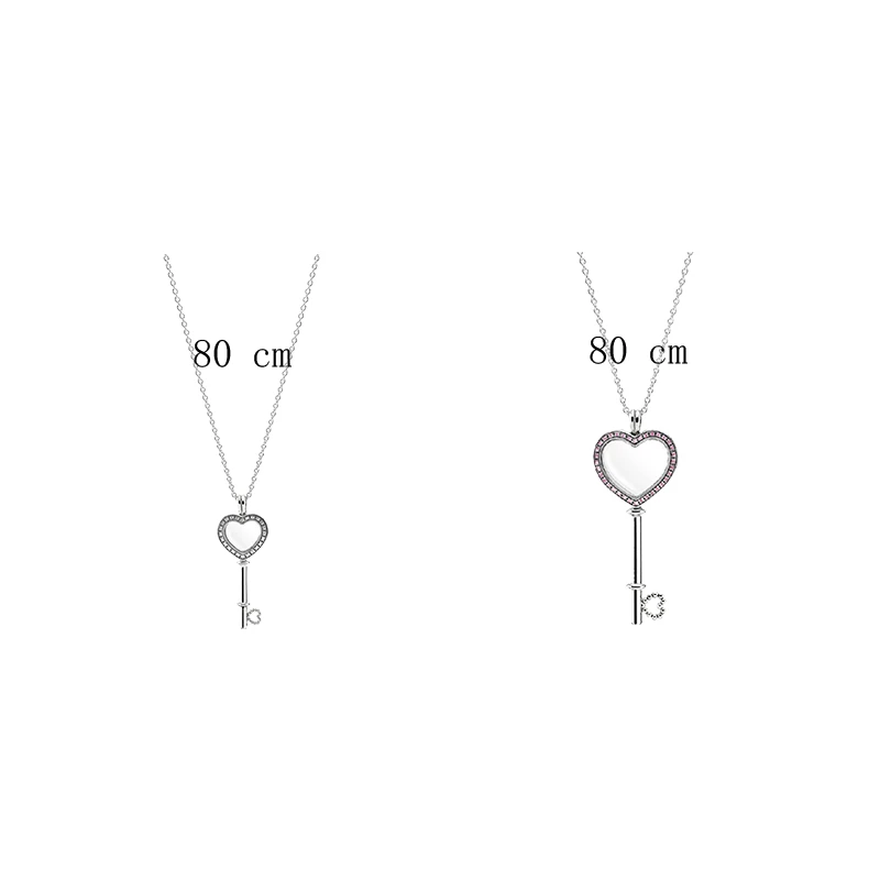 Floating Locket Pendants Necklaces For Women Jewelry 925 Sterling Silver Round Heart Key Crown Link Chain Sapphire Crystal Glass