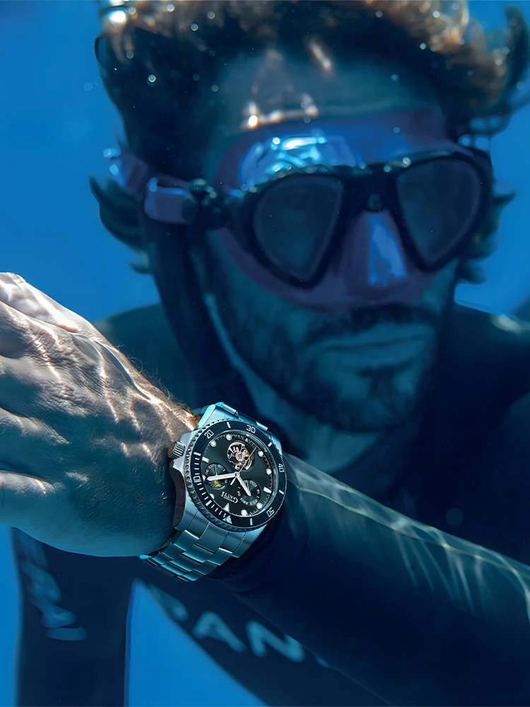 BONEST GATTI 남자 자동 시계 42mm 기계식 손목 시계 사파이어 빛나는 탄소 섬유 베젤 24 시간 주야간 다이얼