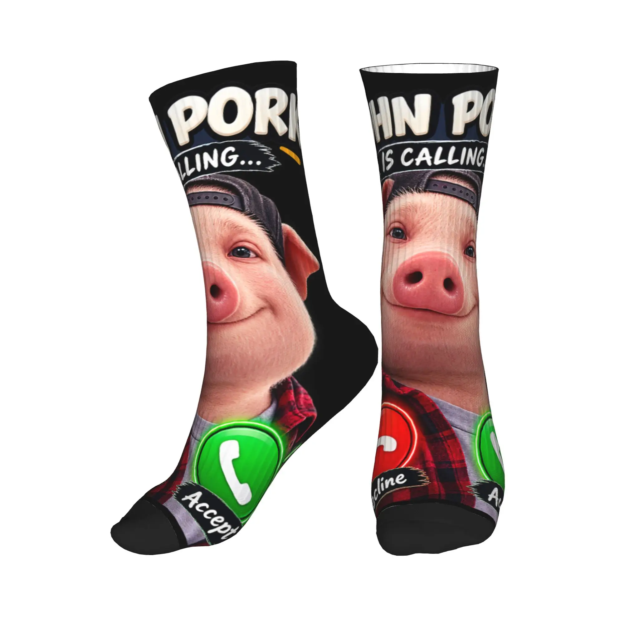 John Pork Answer Call Phone Brainrot Funny Saying Joke Meme Stockings Graphic Socks Winter Non Skid Socks Men Cycling Soft Socks