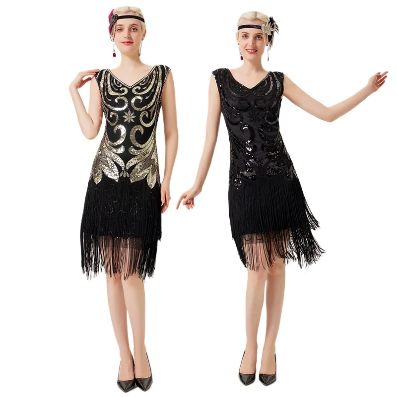 جديد خمر فستان مطرزة الخامس الرقبة مهدب هيم اللباس، الفتيات مأدبة تنورة