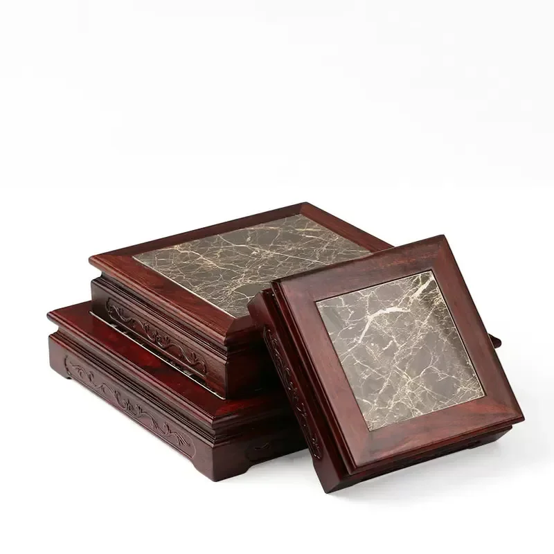 

Carving Handicraft Ornament Base With Marble Solid Wood Shelf Flower Pot Vase Buddha Statue Bracket