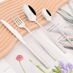 24Pcs Silver Dinnerware Tableware Set Knife Fork Coffee Spoon Cutlery Set Stainless Steel Flatware Western Kitchen Silverware