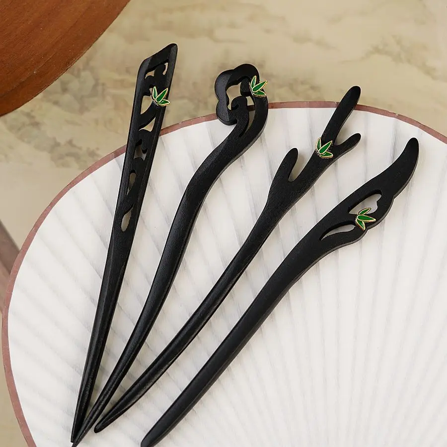 Red/Black Sandalwood Hair Sticks Vintage Chopsticks Style Hair Pins and Clips Chinese Wooden Carved Hair Forks for Women