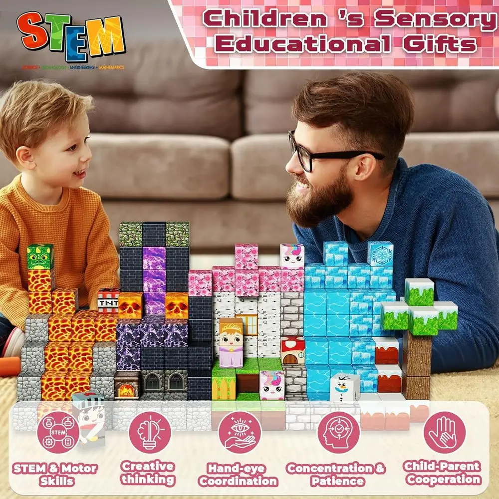 자석 블록 세트 - 150개 조각 어두운 숲 빙하 성, STEM 교육용 장난감 3세 이상 어린이용, 이상적인 부활절 선물