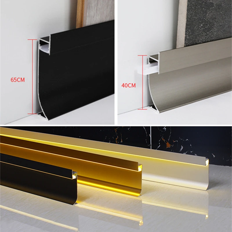 0.5m/1m H40/50/65mm LED Baseboard Bar Light Aluminium Profile Channel Metal Wall LED Skirting for Corridor Strip Linear Lamp