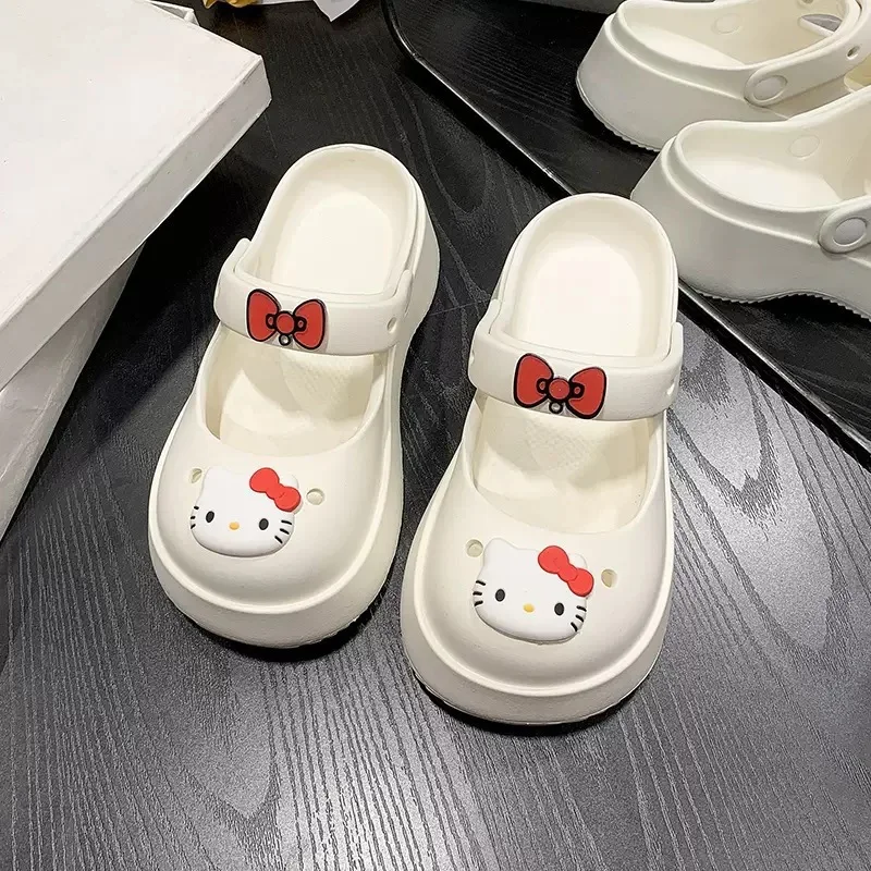 Sanrio Pink Women Slippers Hello Kitty Y2k Casual Thick Sole 2024 Summer New Sandals Kawaii Cartoon Cute Girls Trend Slippers