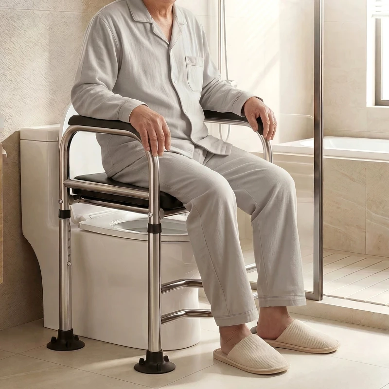 Toilet Support for Elderly Toilet Booster Chairs with Handrails Easy Clean Commode Toilet Senior Mobility Aids Bathroom Helper