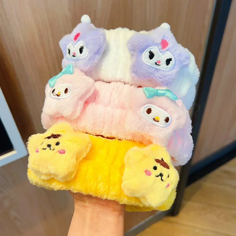 Nueva linda estrella de Miniso Kulomi, banda para el pelo de felpa con forma de corazón para niña, tocado, diadema de maquillaje, diadema para lavar la cara para mujer