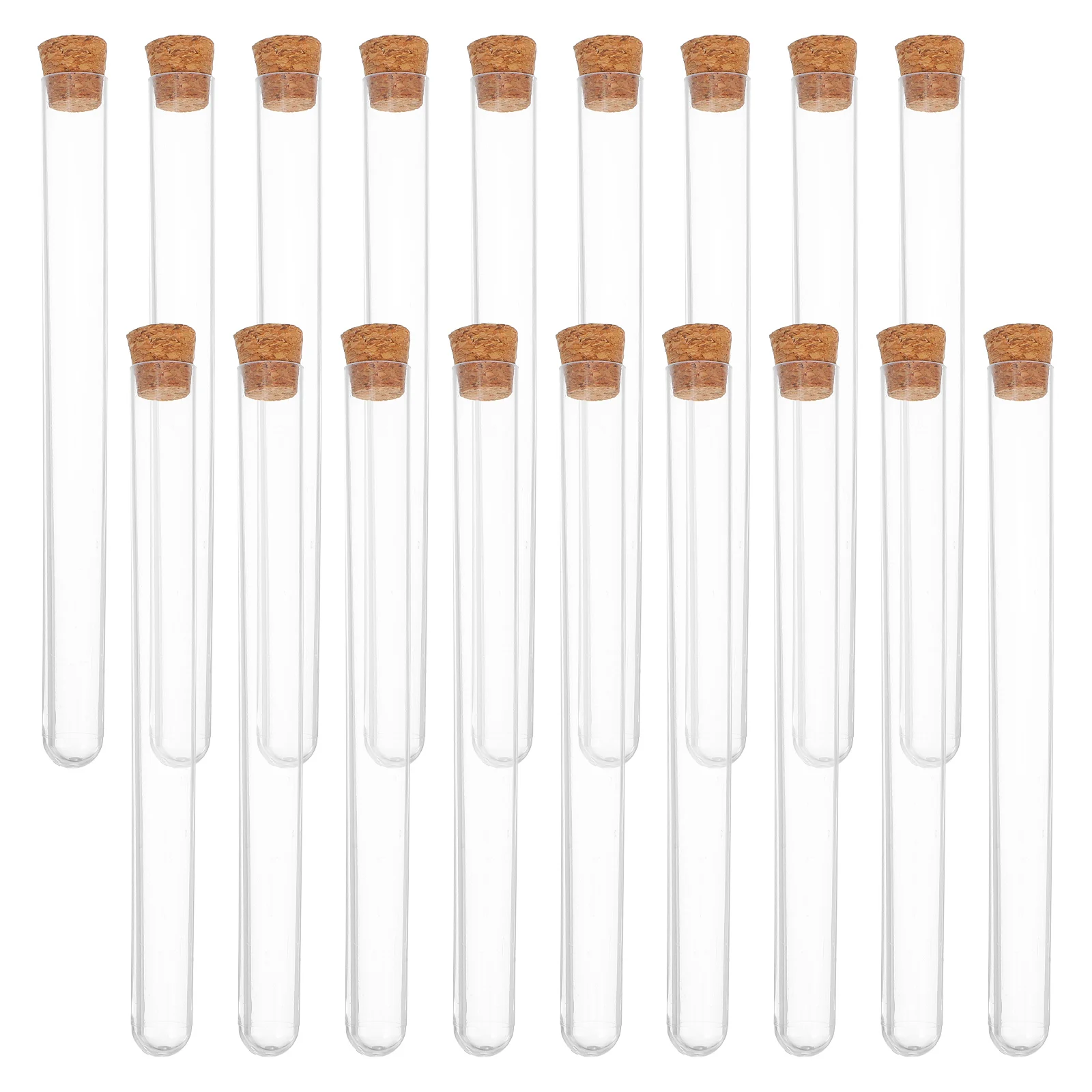 

50pcs Clear Plastic Test Tubes 15x150mm Lab Bottles Candy Containers Storage Vials Tube Cork Stoppers Plant Growth Scientific
