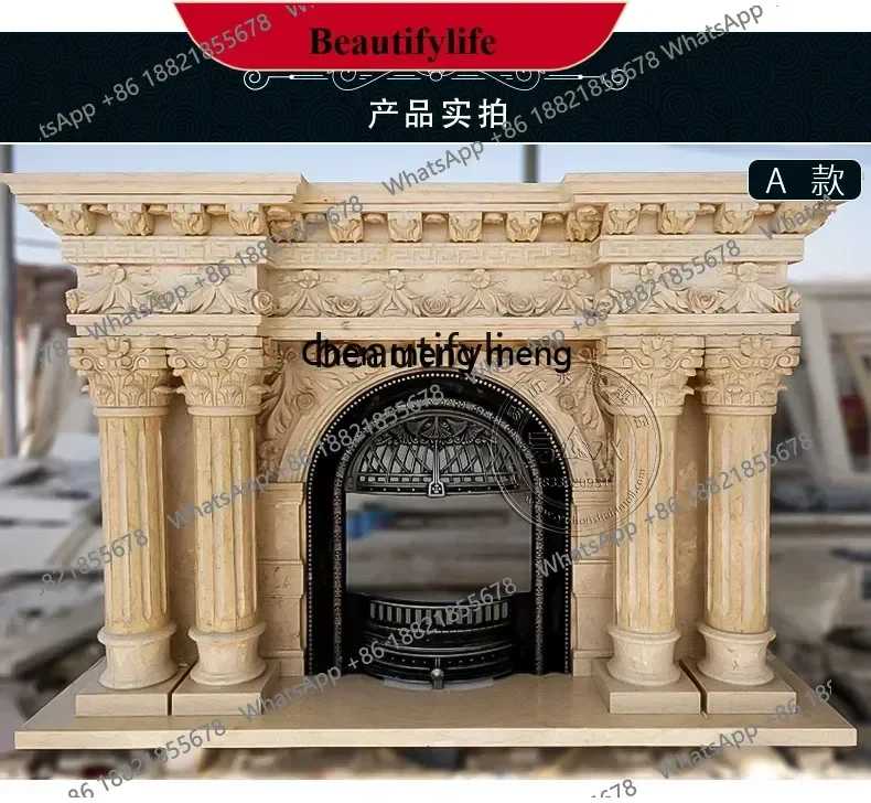 Z183 Natural marble mantel stone fireplace European stone carving decorative cabinet