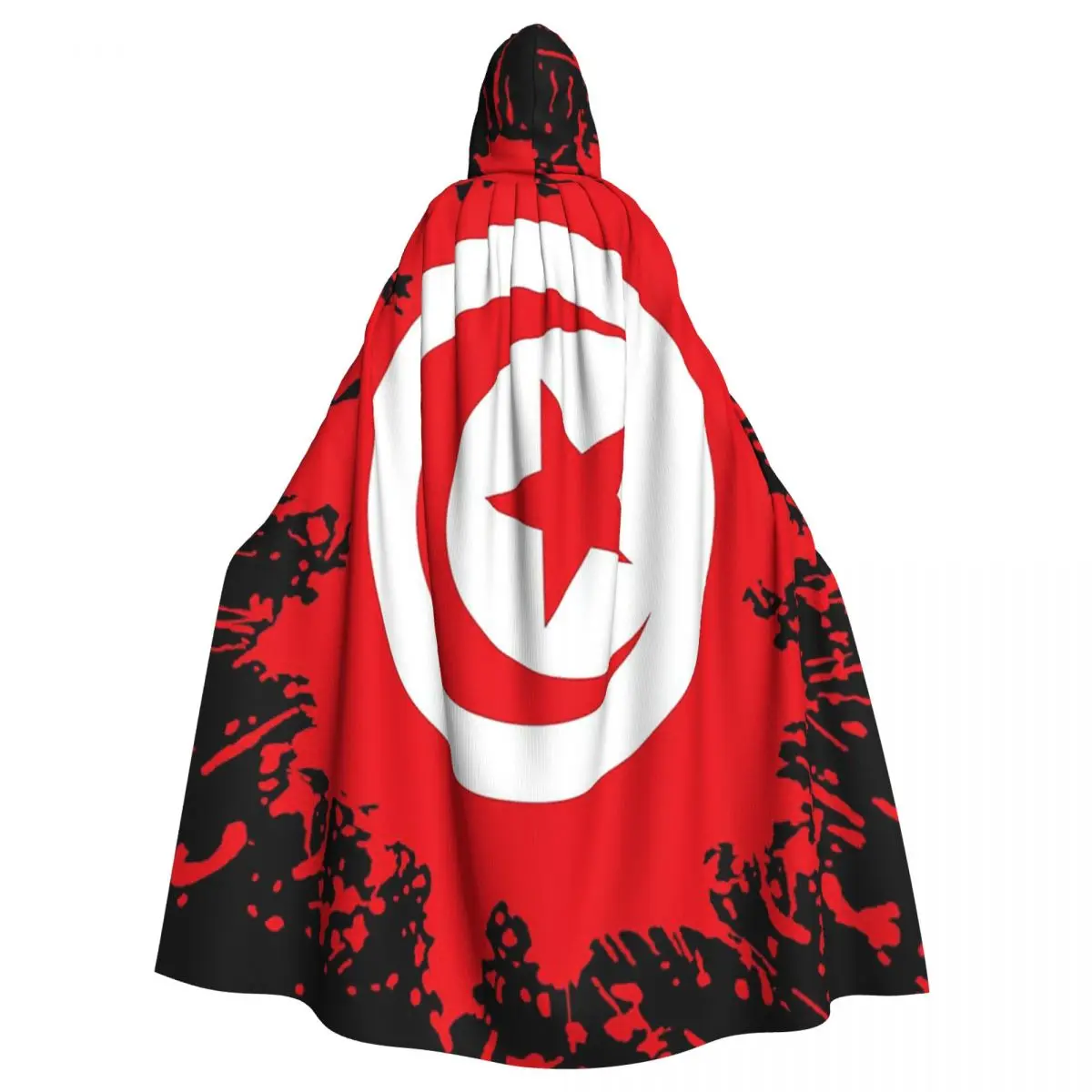 Tunisia Flag Color Splashes Long Hooded Cloak Witch Medieval Costume Cosplay Cape HalloweenCoat Adult Unisex