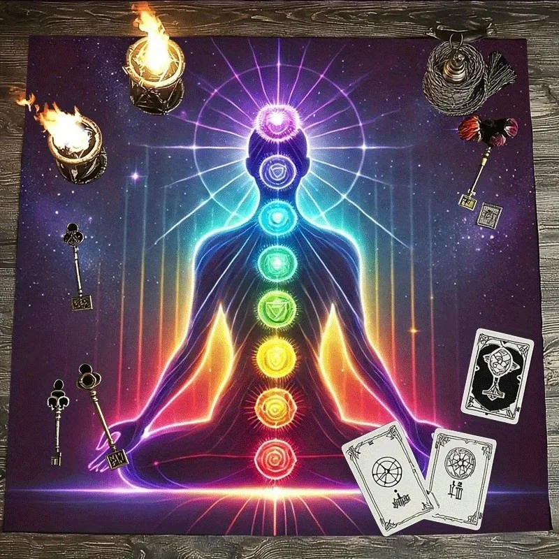 Seven Chakra Energy Meditation Tarot Tablecloth Divination Prediction Games Mystical Home Decor Vibrant Spiritual Altar Cloth