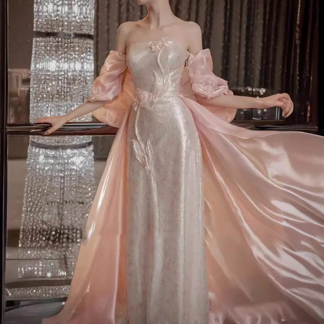 Robe de soirée de forme trapèze, tenue de soirée de mariage, vintage, perles, paillettes, fleurs, princesse, luxueuse