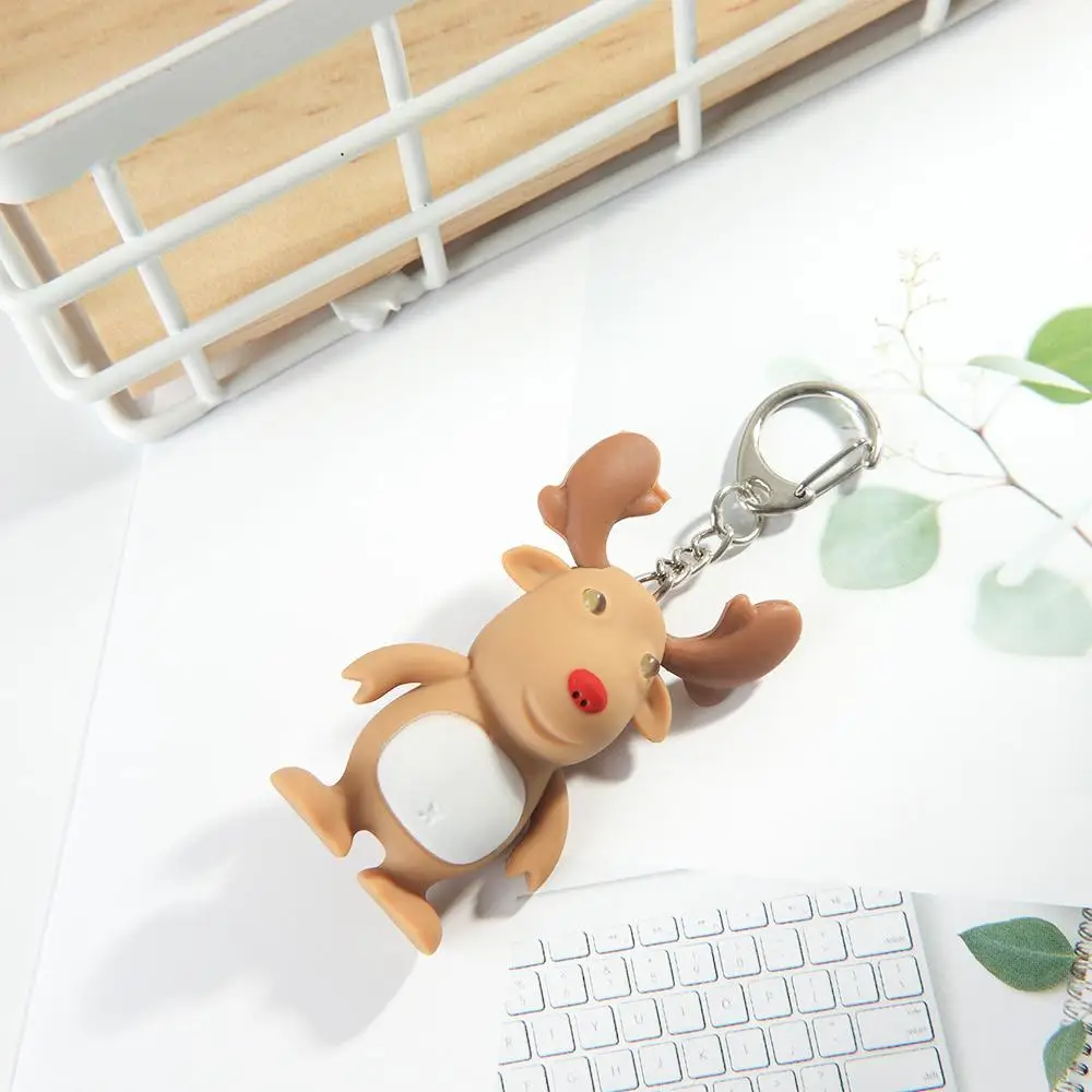 Cartoon Christmas Gift Deer Shape Mini Flashlight Key Chain Luminous Key Ring LED Lights