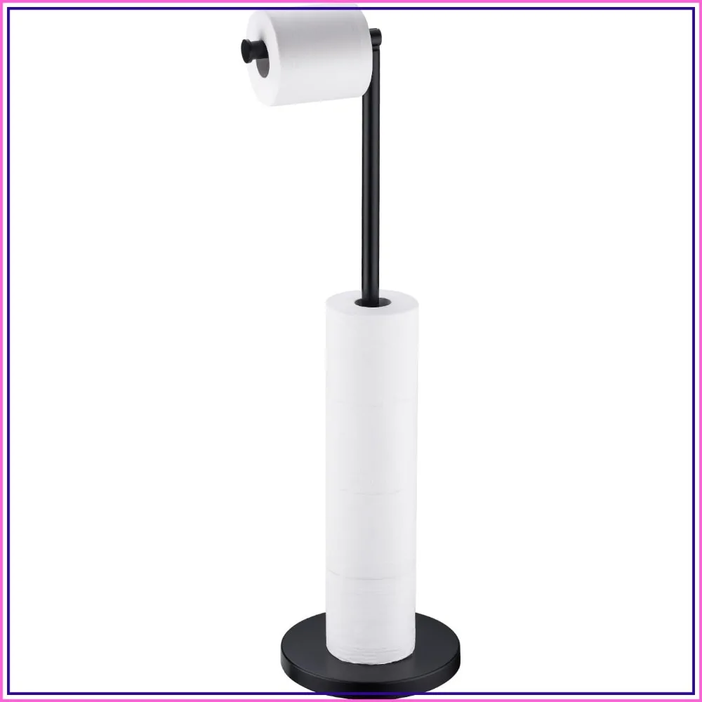 

Sturdy Bathroom Toilet Paper Holder Stand with Reserve, Heavy Duty Stainless Steel Tissue Roll Holder, Matte Black