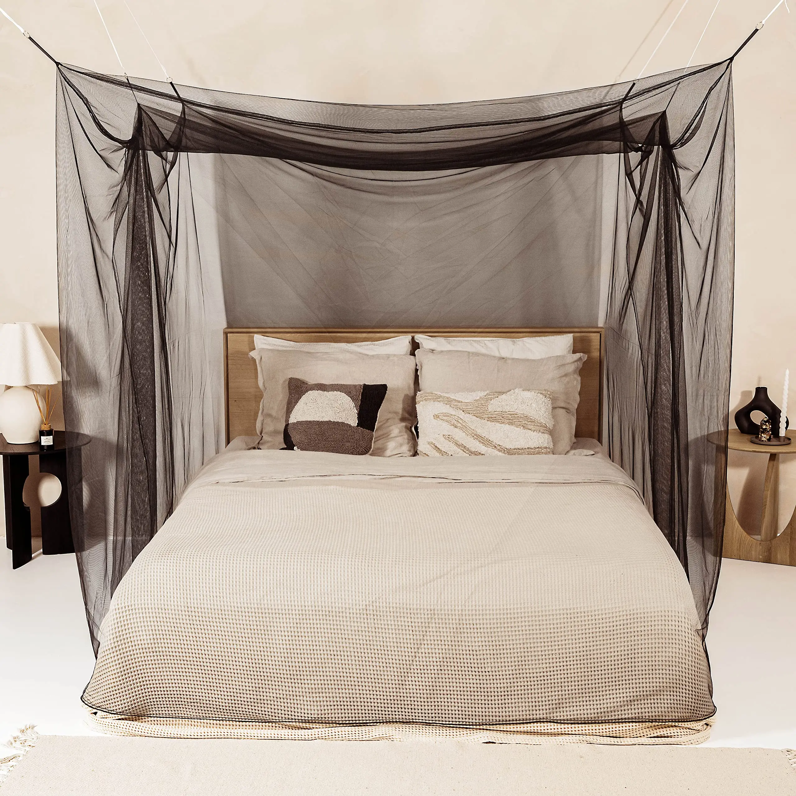 

Polyester Mosquito Net For Bed With Two Side Openings And Six Hanging Loops