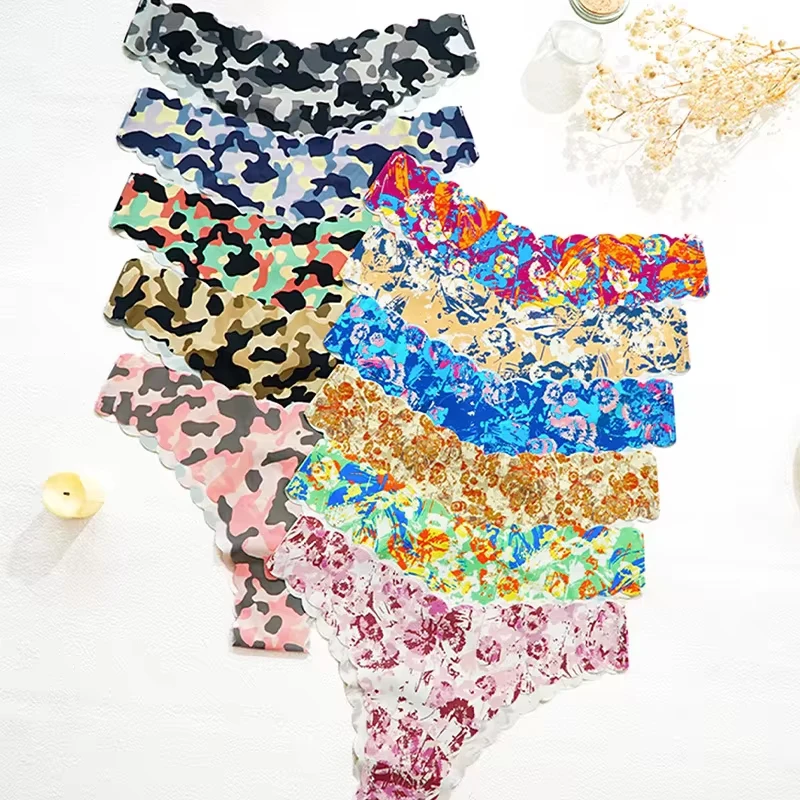 

Sexy Triangle Panties Wave Camouflage Seamless Women's Triangle Pants Low Waist Ice Silk Printed Underwear for Women