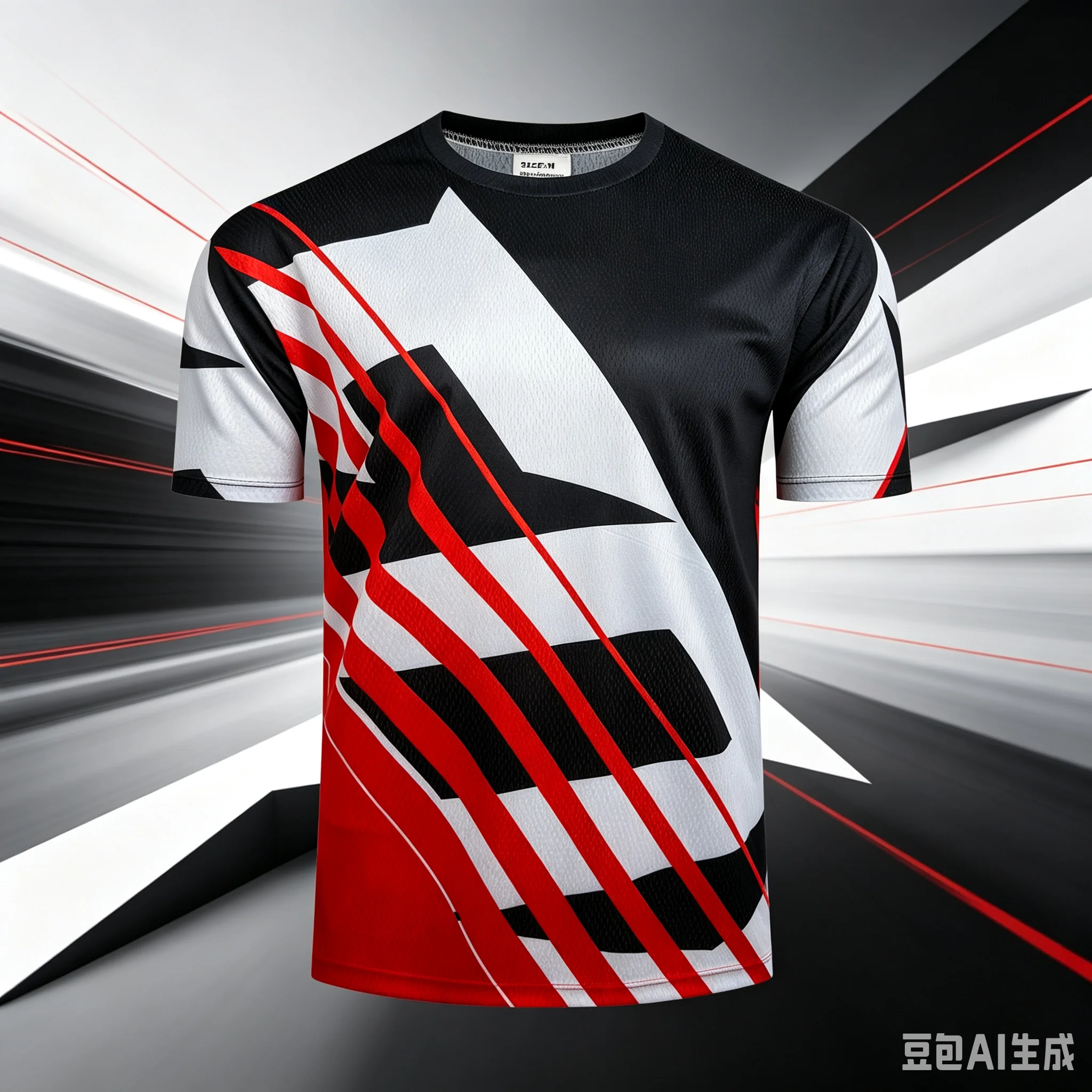 Men’s Red Black Mountain Bike Jersey Shirt, Lightweight Breathable Quick Dry MTB Racing Top with Modern Geometric Speed Stripe