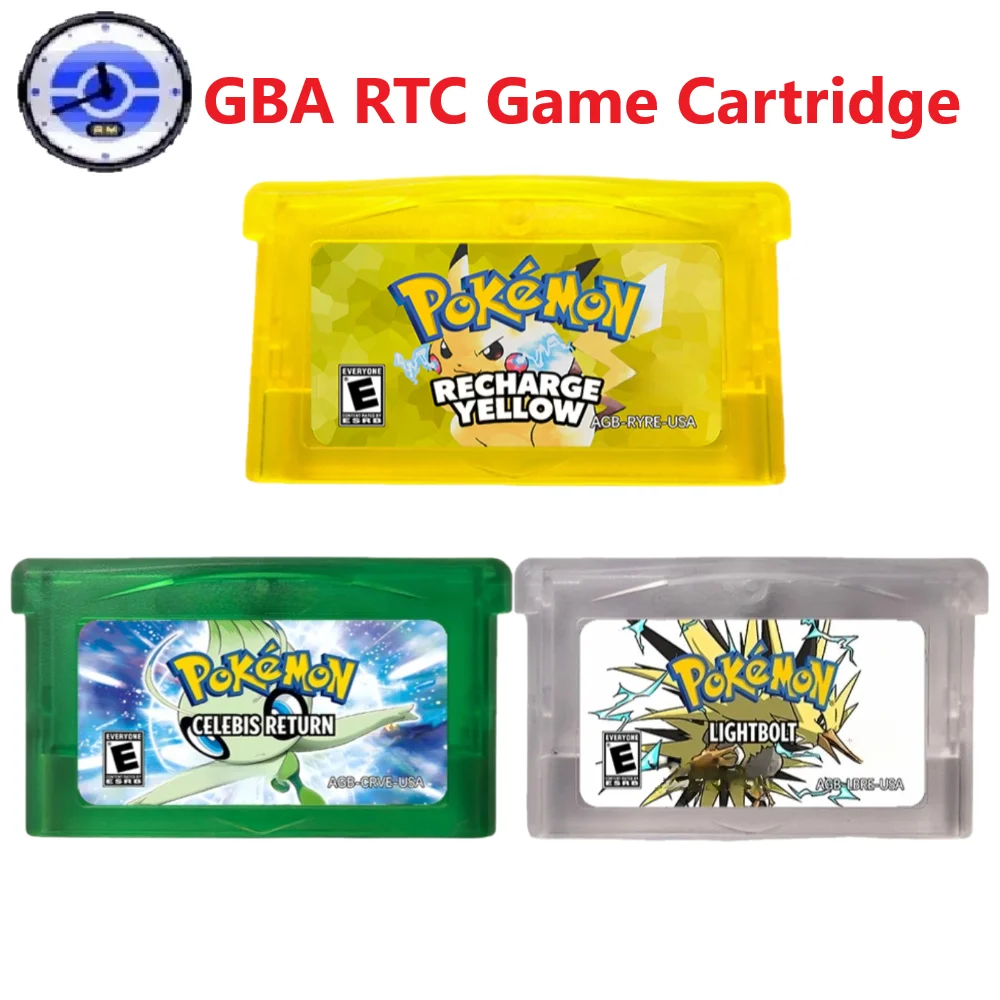 gba-英語ゲームカートリッジ、rtc-ポケモン-リチャージ-イエロー、ザ-ピット、セレビィの帰還、gba-rom-改造版