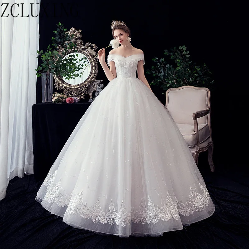 Vestido de Novia Elegante y Moderno con Cuello en V, Encaje y Estampado Floral, Vestido de Novia de Un Solo Hombro, Vestido para Fiesta de Bodas