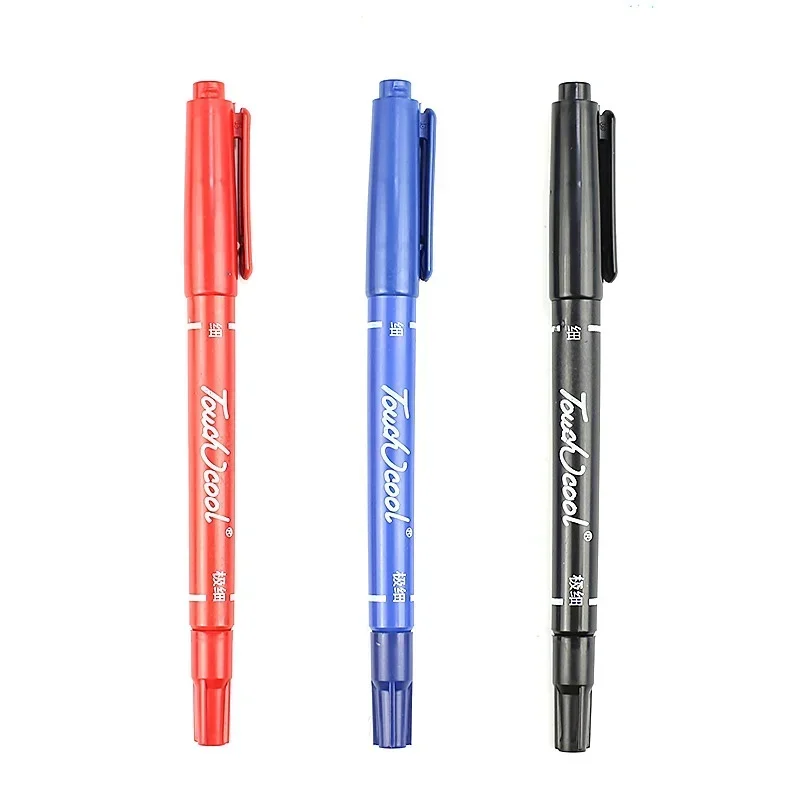 

12Pcs/Set Spot Oily Double-headed Marker Pen Black Hook line Pen Express Drawing for Students Office Stationery School Supplies