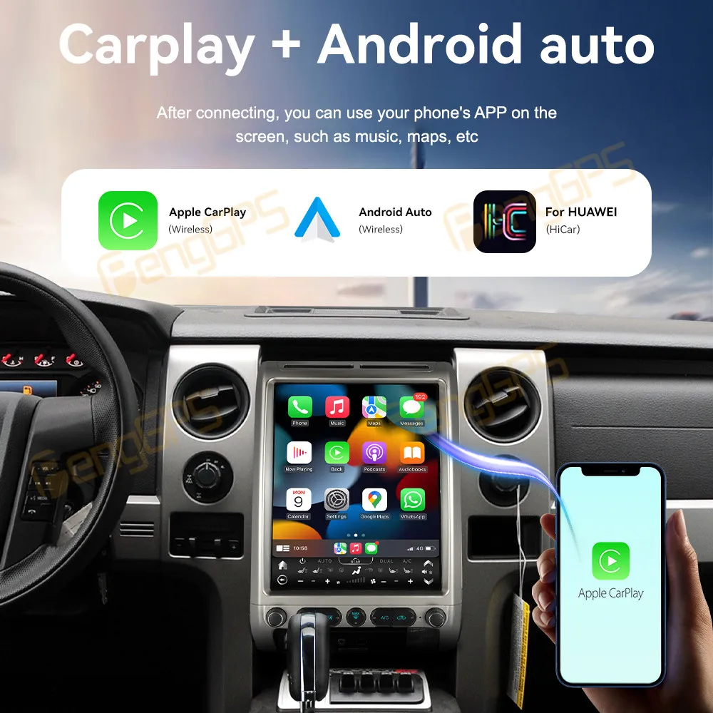

12,1-дюймовый большой экран Android 14 для Ford F150 2009-2014, автомобильный плеер, беспроводной CarPlay, GPS-навигация, многофункциональное радио