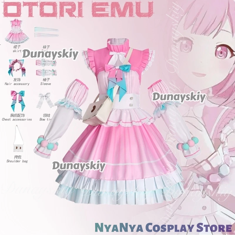 

Project SEKAI: COLORFUL STAGE! feat. Game Otori Emu 코스프레 With Pink White Dress With Pink Short Wig 코스프레 Costume Full Suit