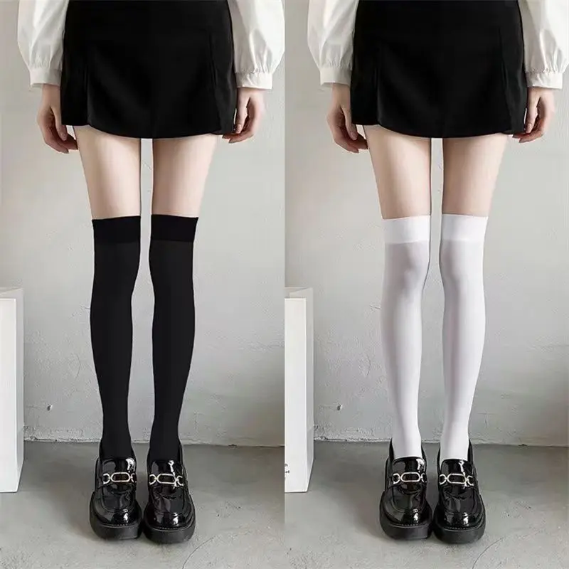 Chaussettes noires et blanches pour femmes, document solide, lolita mignonne, legging fin doux, bas sexy pour dames et filles