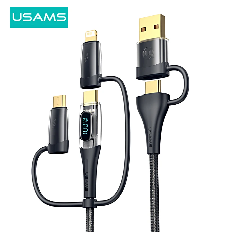 USAMS-Câble USB Type-C PD 3 en 2, Charge Rapide, iPhone 14, 13, 12, 11 Pro Max, 100W, MacPlePro, Tablettes, Xiaomi, Samsung