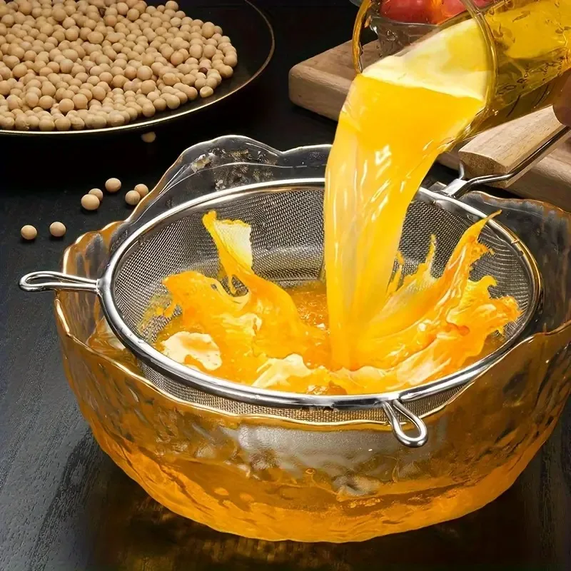 Double Ear Strainer, Long Handle for Noodles & Soup. 30x17cm, Stainless Steel, Heat Resistant - Image 3