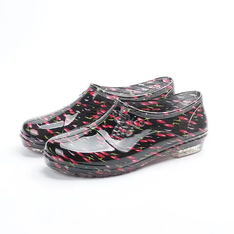 Scarpe da pioggia basse da donna suola morbida antiscivolo impermeabile Slip-On stampa suola bassa scarpe da lavoro impermeabili scarpe da acqua di spedizione gratuita