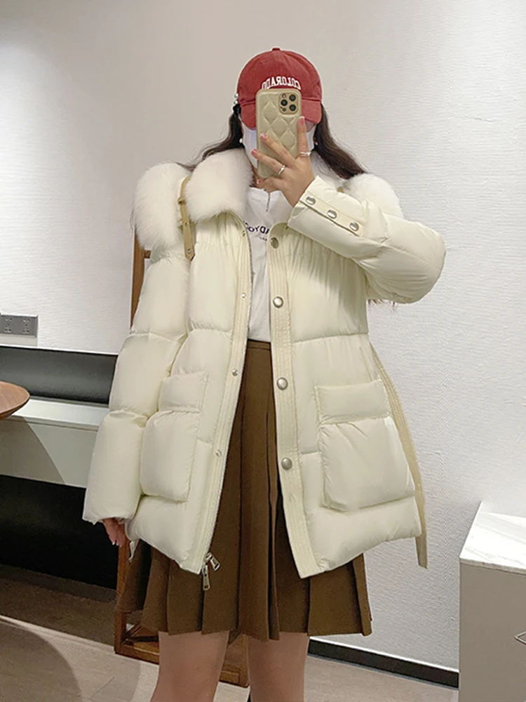 Women Winter Warm Goose Down Jackets Coats Puffer Jackets Natural Fox Fur Collar Thick Coat Female Outwear