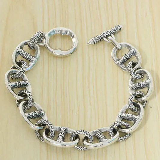 

S925 Sterling Silver Men's Gift Eternal Vine Bracelet Personalized Simple and Magnificent Vine Pattern Wide Thai Silver Handicra