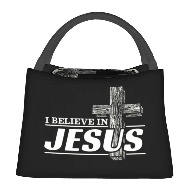 I Believe In Jesus Christ Insulated Lunch Tote Bag for Women Christian Christianity Cooler Thermal Food Lunch Box Work Travel